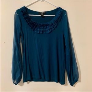 August Silk petite ruffle  neck blouse, Size PM